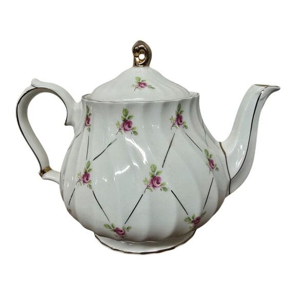 Vintage Sadler England Floral Rose Gold Porcelain Teapot - Picture 1 of 9